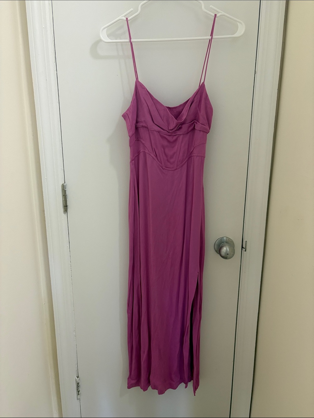 Zara Magenta Satin Slip Dress with Cowl Neck